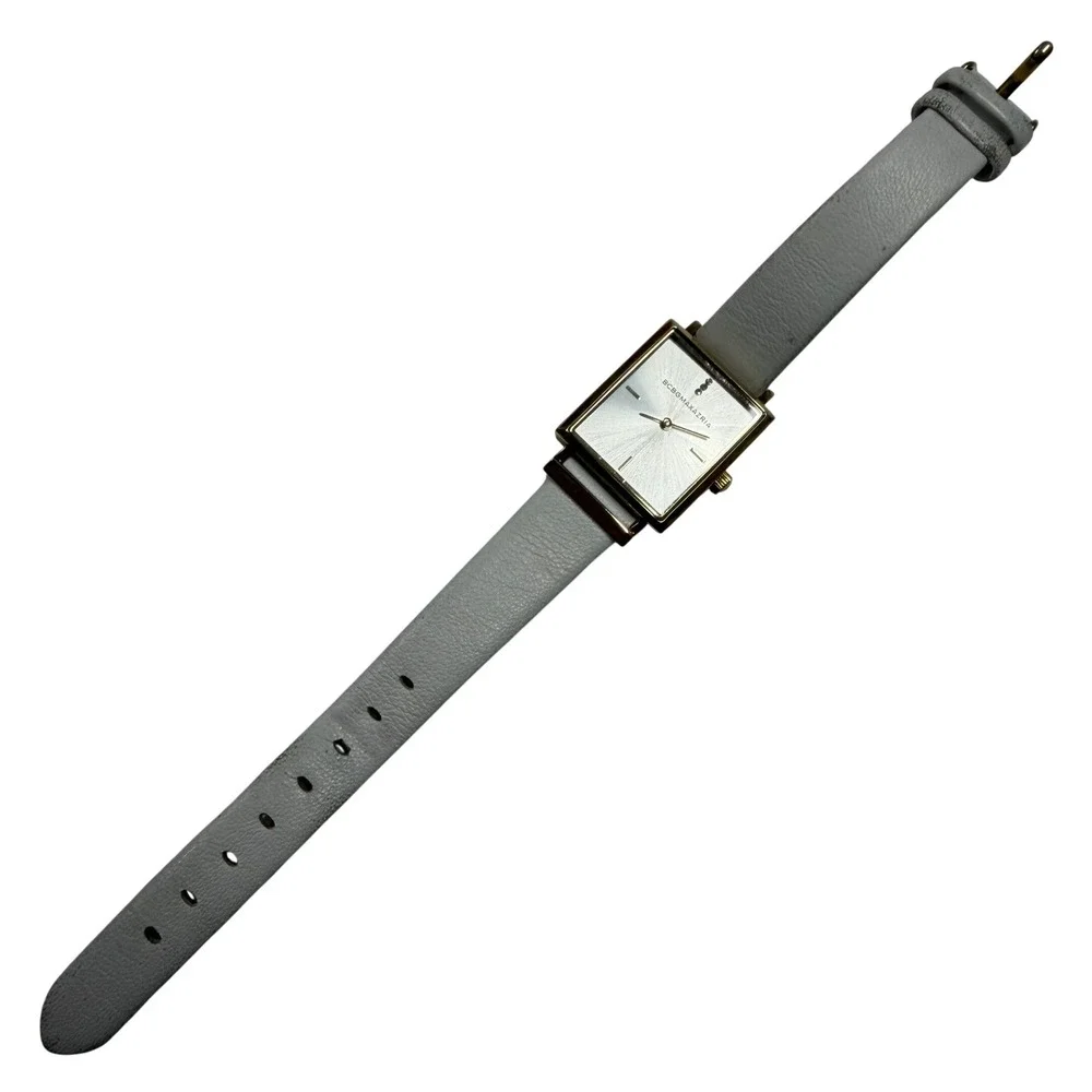BCBGMAXAZRIA Womens Watch Gold Tone Rectangle Case White Leather BG50820002